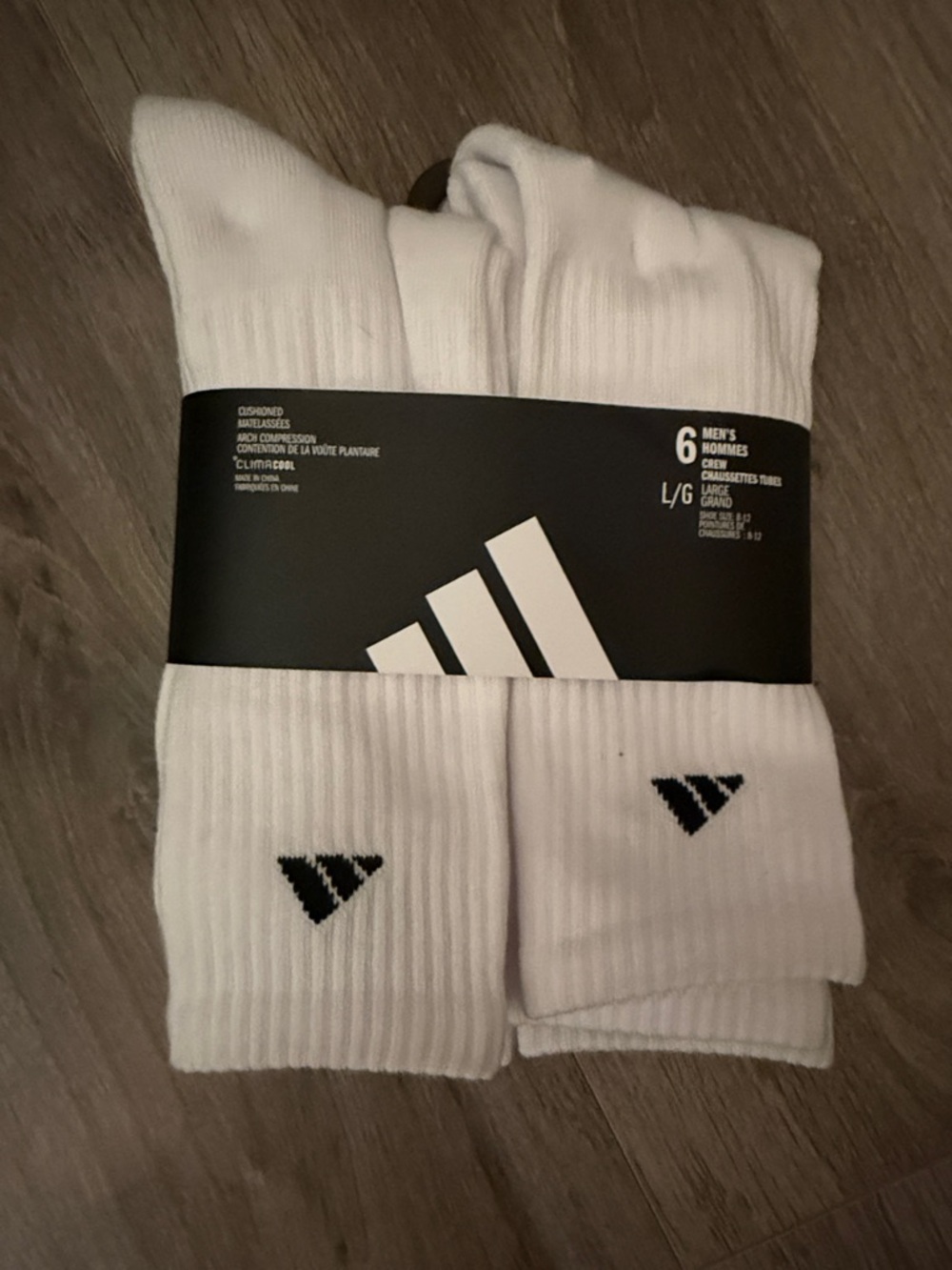 adidas White Crew Athletic Socks with Black Logo - 6 Pack